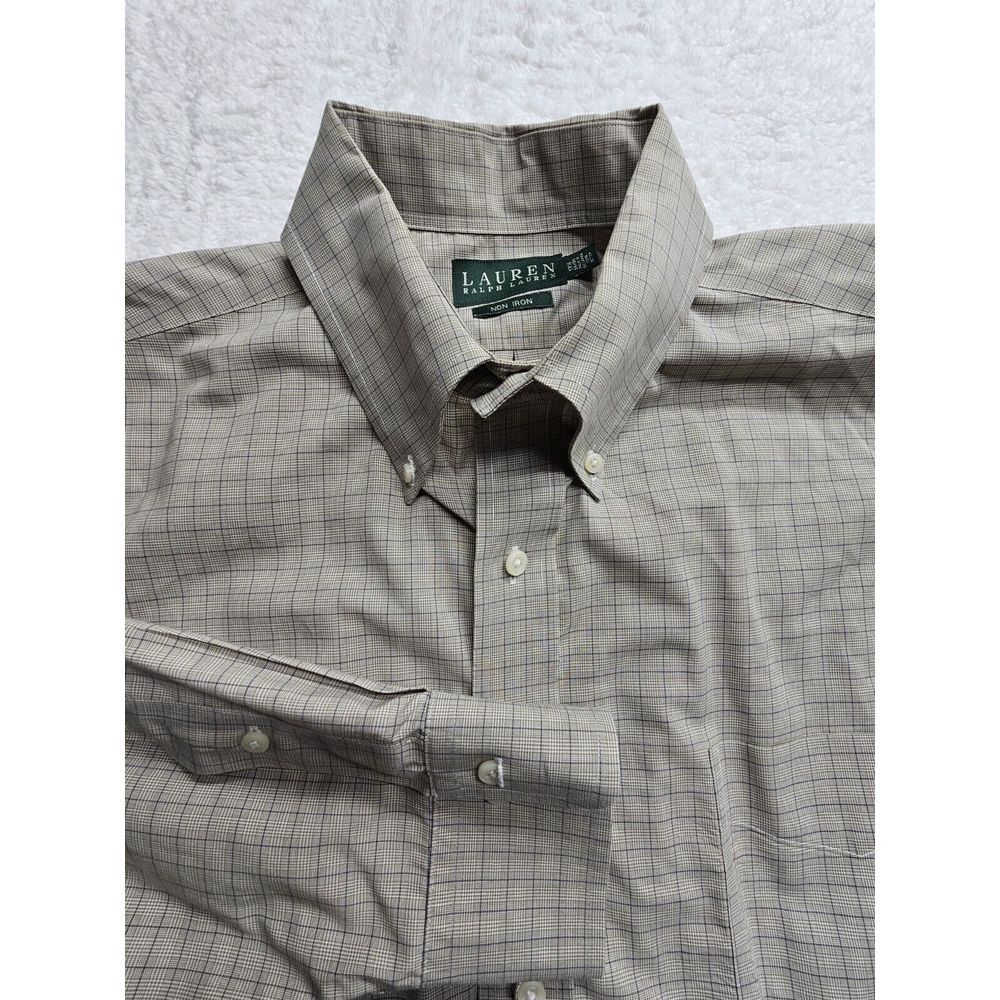 Lauren‎ Ralph Lauren Shirt Men 17 1/2 34 35 Green Tan Plaid Non Iron Button XL